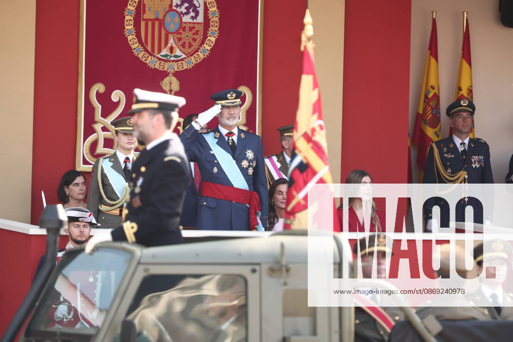 October 12 Parade for Hispanic Heritage Day King Felipe VI during the solemn ceremony honoring the national flag and the military parade for October 12, Hispanic Heritage Day, in the Plaza de Cánovas del Castillo, on October 12, 2026, in Madrid, Spain. The events begin with the raising of the flag and are followed by a tribute to those who gave their lives for the country. Subsequently, the military air and ground parades begin. Approximately 4,400 members of the Armed Forces, the security forces, and various civilian public institutions are participating this year in the parade presided over by the King and Queen. The aerial parade featured 50 fighter, training, and transport aircraft, as well as around 30 helicopters. On the ground, appr