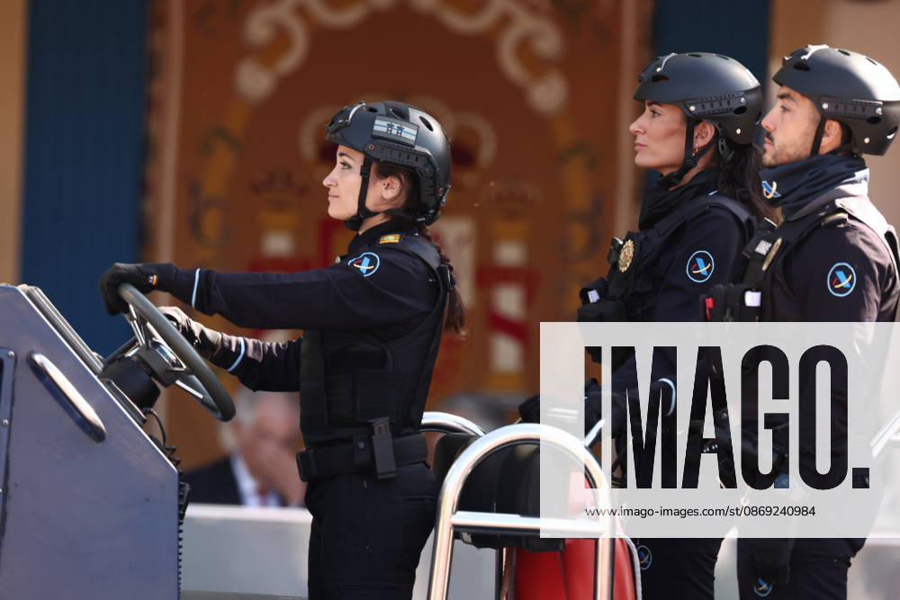 October 12 Parade for Hispanic Heritage Day Vehicles from the State Security Forces during the solemn ceremony honoring the national flag and the military parade on October 12, Hispanic Heritage Day, in Plaza de Cánovas del Castillo, on October 12, 2026, in Madrid, Spain. The events begin with the raising of the flag and are followed by a tribute to those who gave their lives for the country. Subsequently, the military air and ground parades begin. Approximately 4,400 members of the Armed Forces, the security forces, and various civilian public institutions are participating this year in the parade presided over by the King and Queen. The aerial parade featured 50 fighter, training, and transport aircraft, as well as around 30 helicopters.