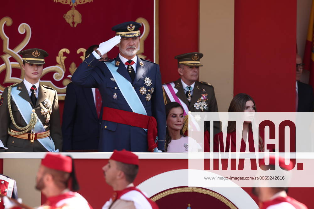 October 12 Parade for Hispanic Heritage Day King Felipe VI during the solemn ceremony honoring the national flag and the military parade for October 12, Hispanic Heritage Day, in the Plaza de Cánovas del Castillo, on October 12, 2026, in Madrid, Spain. The events begin with the raising of the flag and are followed by a tribute to those who gave their lives for the country. Subsequently, the military air and ground parades begin. Approximately 4,400 members of the Armed Forces, the security forces, and various civilian public institutions are participating this year in the parade presided over by the King and Queen. The aerial parade featured 50 fighter, training, and transport aircraft, as well as around 30 helicopters. On the ground, some