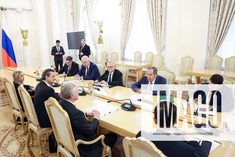 RUSSIA, MOSCOW - OCTOBER 12, 2026: Sergei Lavrov (2nd R back), Russia s Foreign Minister, attends a meeting with Youssef Rajji, Lebanon s Minister of Foreign Affairs and Emigrants, at the Reception House of the Foreign Ministry Moscow Russia - ZUMAt113 20261012_zaa_t113_118
