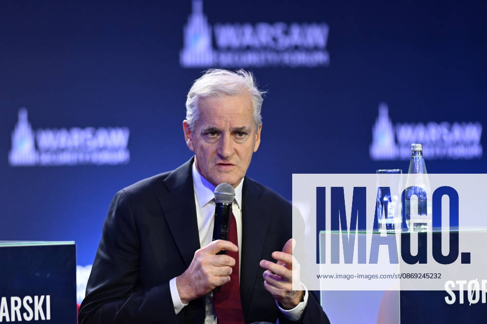 Warsaw Security Forum 2026 kicks off in Poland WARSAW, POLAND - OCTOBER 12: Prime Minister of Norway Jonas Gahr Store and Prime Minister of Lithuania Mindaugas Sinkevicius (not seen) participate in a panel discussion titled Europe s Strategic Moment in a Fracturing World during Day 1 of the Warsaw Security Forum 2026 (WSF2026) on the Warsaw Stage in Warsaw, Poland, on October 12, 2026. The session focused on northern European defense integration and security dynamics along the Baltic Sea. Artur Widak Anadolu Warsaw Poland. Editorial use only. Please get in touch for any other usage.
