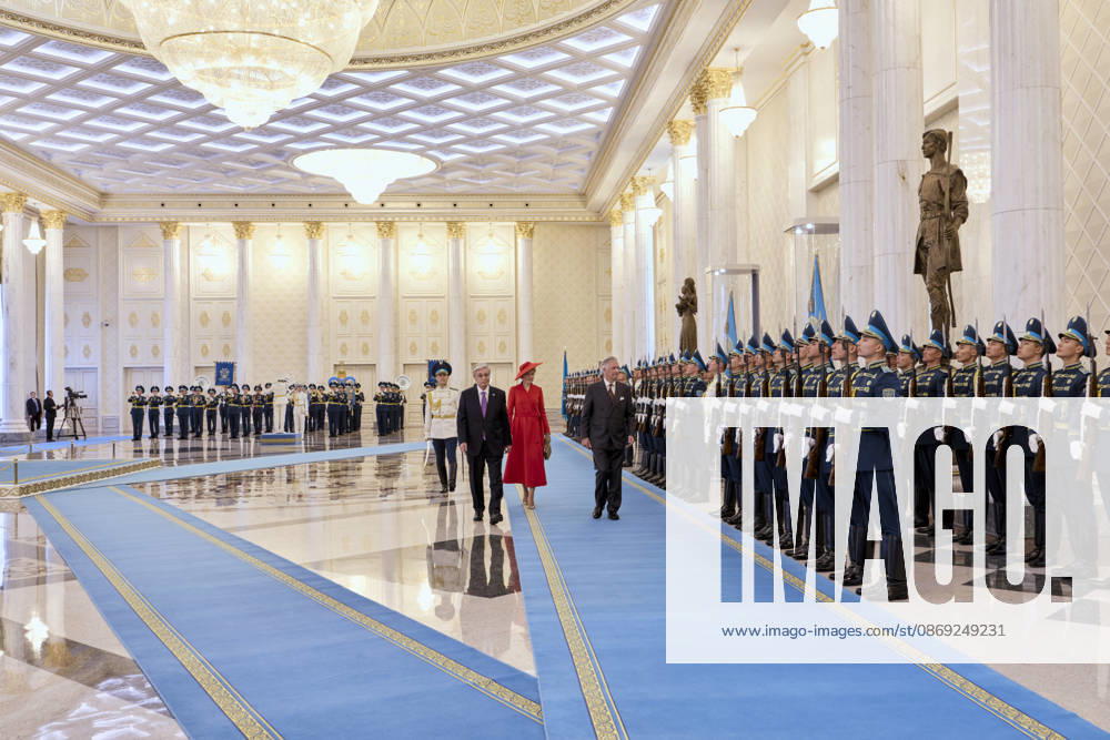 Belgian Royal Couple s State Visit to Central Asia - Day 2 - Kazakhstan King Philippe of Belgium and Queen Mathilde attend an official welcome ceremony at the presidential palace in Astana, Kazakhstan on October 12, 2026, during the first day of their official visit, greeted by President Kassym-Jomart Tokayev. Photo by Olivier Polet ABACAPRESS.COM Astana Kazakhstan