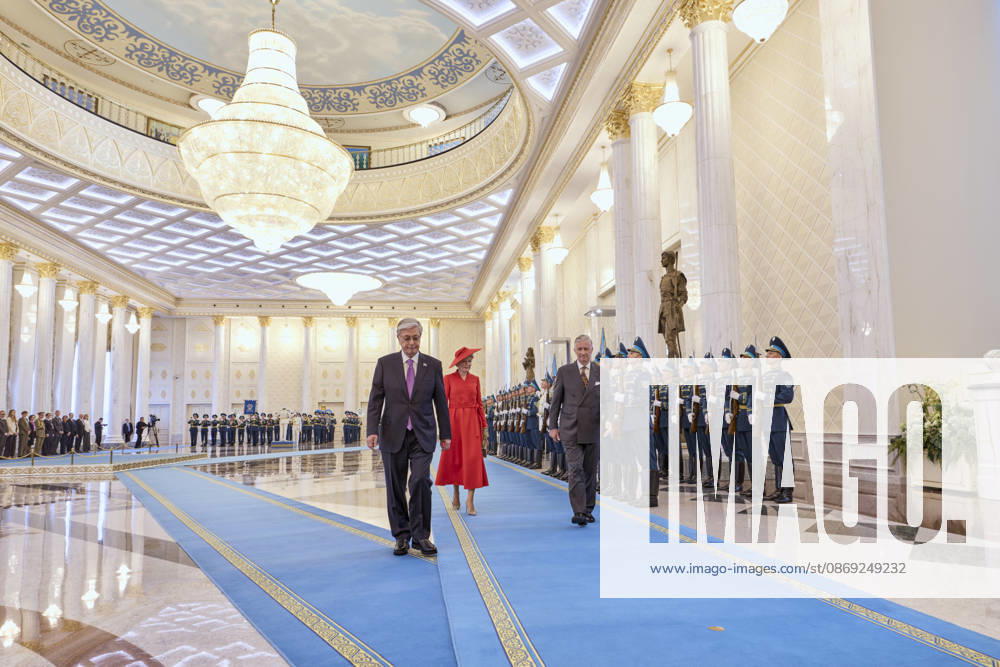 Belgian Royal Couple s State Visit to Central Asia - Day 2 - Kazakhstan King Philippe of Belgium and Queen Mathilde attend an official welcome ceremony at the presidential palace in Astana, Kazakhstan on October 12, 2026, during the first day of their official visit, greeted by President Kassym-Jomart Tokayev. Photo by Olivier Polet ABACAPRESS.COM Astana Kazakhstan