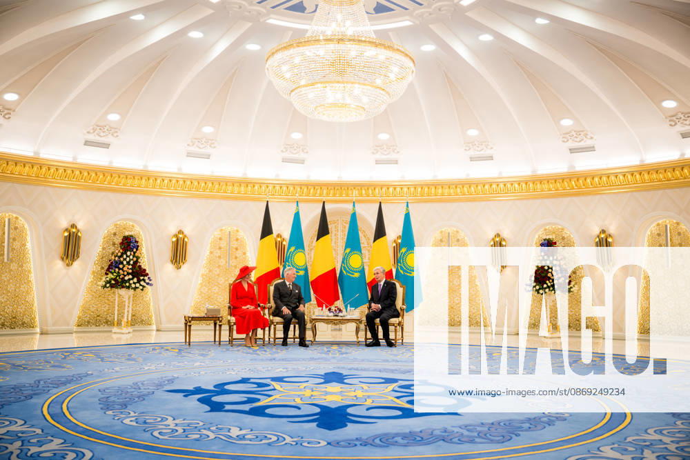 Belgian Royal Couple s State Visit to Central Asia - Day 2 - Kazakhstan King Philippe of Belgium and Queen Mathilde attend an official welcome ceremony at the presidential palace in Astana, Kazakhstan on October 12, 2026, during the first day of their official visit, greeted by President Kassym-Jomart Tokayev. Photo by Olivier Polet ABACAPRESS.COM Astana Kazakhstan