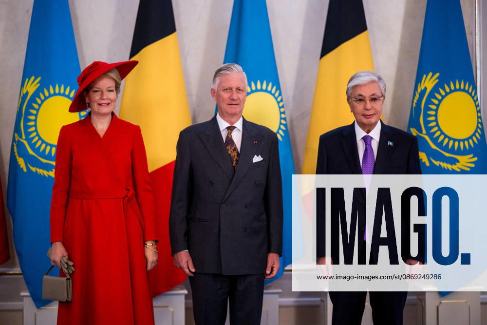 Belgian Royal Couple s State Visit to Central Asia - Day 2 - Kazakhstan King Philippe of Belgium and Queen Mathilde attend an official welcome ceremony at the presidential palace in Astana, Kazakhstan on October 12, 2026, during the first day of their official visit, greeted by President Kassym-Jomart Tokayev. Photo by Olivier Polet ABACAPRESS.COM Astana Kazakhstan
