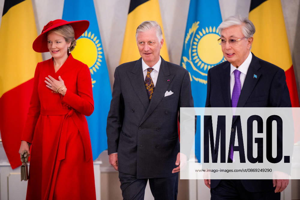 Belgian Royal Couple s State Visit to Central Asia - Day 2 - Kazakhstan King Philippe of Belgium and Queen Mathilde attend an official welcome ceremony at the presidential palace in Astana, Kazakhstan on October 12, 2026, during the first day of their official visit, greeted by President Kassym-Jomart Tokayev. Photo by Olivier Polet ABACAPRESS.COM Astana Kazakhstan