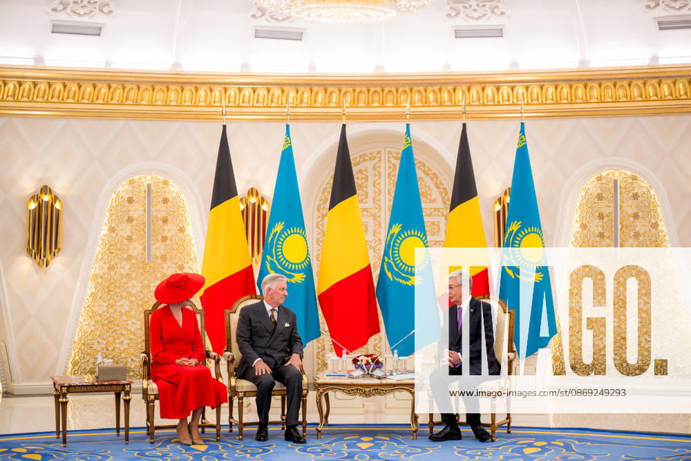 Belgian Royal Couple s State Visit to Central Asia - Day 2 - Kazakhstan King Philippe of Belgium and Queen Mathilde attend an official welcome ceremony at the presidential palace in Astana, Kazakhstan on October 12, 2026, during the first day of their official visit, greeted by President Kassym-Jomart Tokayev. Photo by Olivier Polet ABACAPRESS.COM Astana Kazakhstan