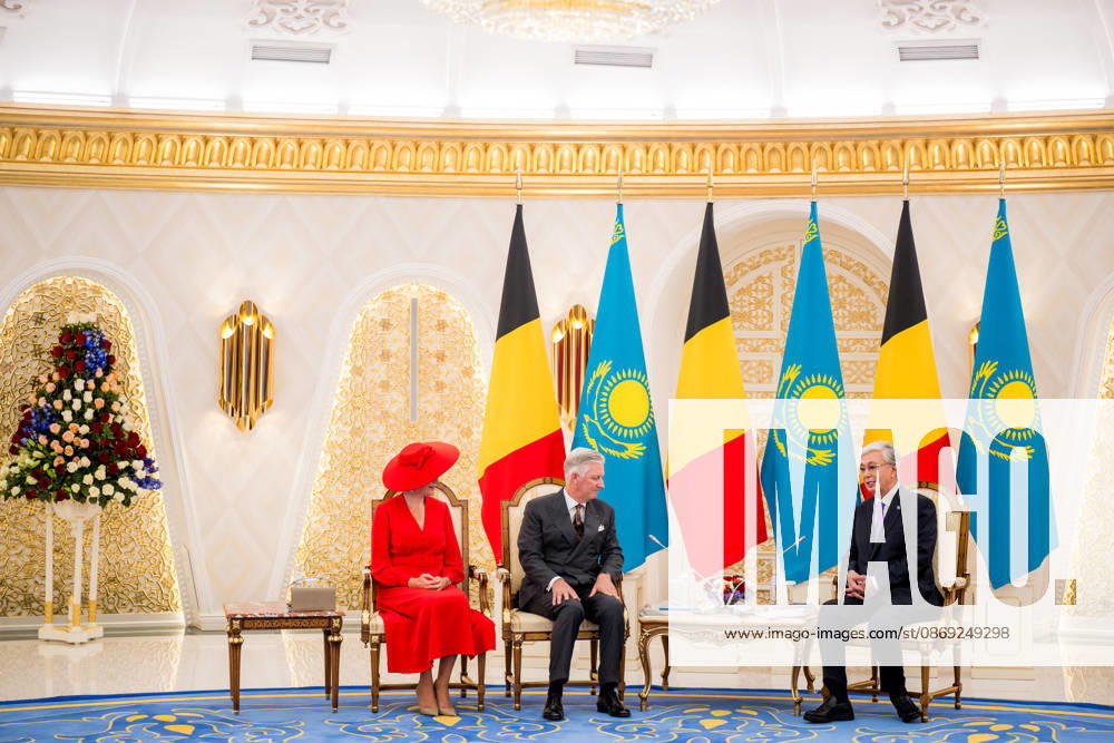 Belgian Royal Couple s State Visit to Central Asia - Day 2 - Kazakhstan King Philippe of Belgium and Queen Mathilde attend an official welcome ceremony at the presidential palace in Astana, Kazakhstan on October 12, 2026, during the first day of their official visit, greeted by President Kassym-Jomart Tokayev. Photo by Olivier Polet ABACAPRESS.COM Astana Kazakhstan