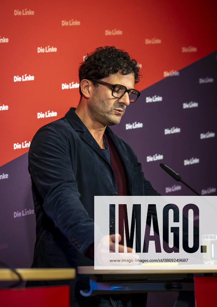 Luigi Pantisano, Chair of Die Linke, photographed at a press conference at the Karl Liebknecht Haus in Berlin, Germany