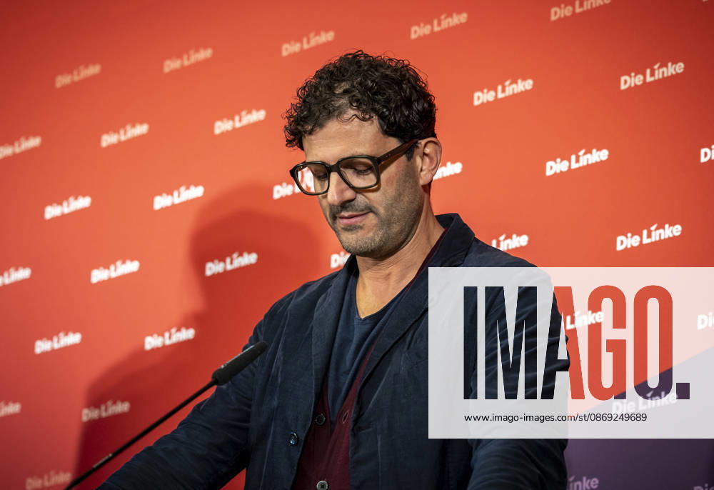 Luigi Pantisano, Chair of Die Linke, photographed at a press conference at the Karl Liebknecht Haus in Berlin, Germany
