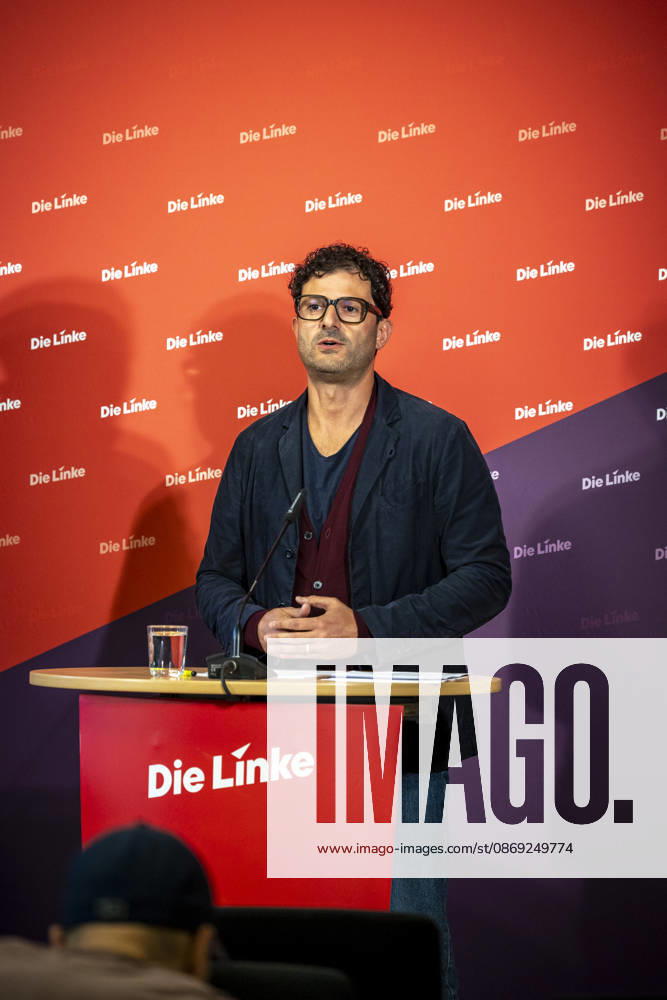 Luigi Pantisano, Chair of Die Linke, photographed at a press conference at the Karl Liebknecht House in Berlin, Germany
