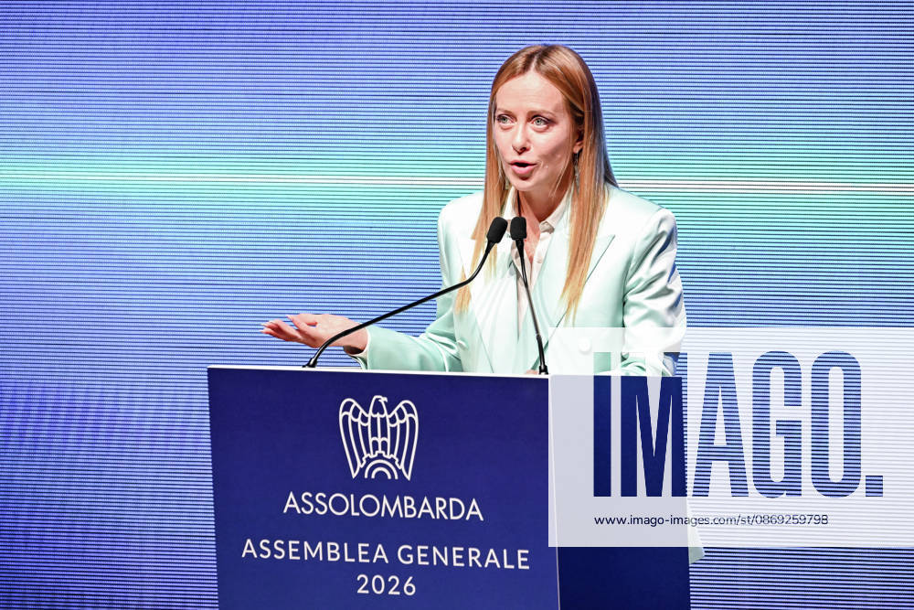 Prime Minister Giorgia Meloni speaks at the Assolombarda 2026 General Assembly, Milan, 12 10 2026 Milan Italy - ZUMAa289 20261012_zia_a289_151
