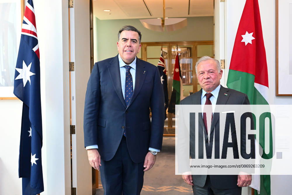 KING ABDULLAH II VISIT, Speaker fo the House of Representatives Milton Dick (left) welcomes His Majesty King Abdullah II ibn Al Hussein of the Hashemite Kingdom of Jordan ahead of a meeting at Parliament House in Canberra, Tuesday, October 13, 2026. ( NO ARCHIVING CANBERRA AUSTRALIAN CAPITAL TERRITORY Australia