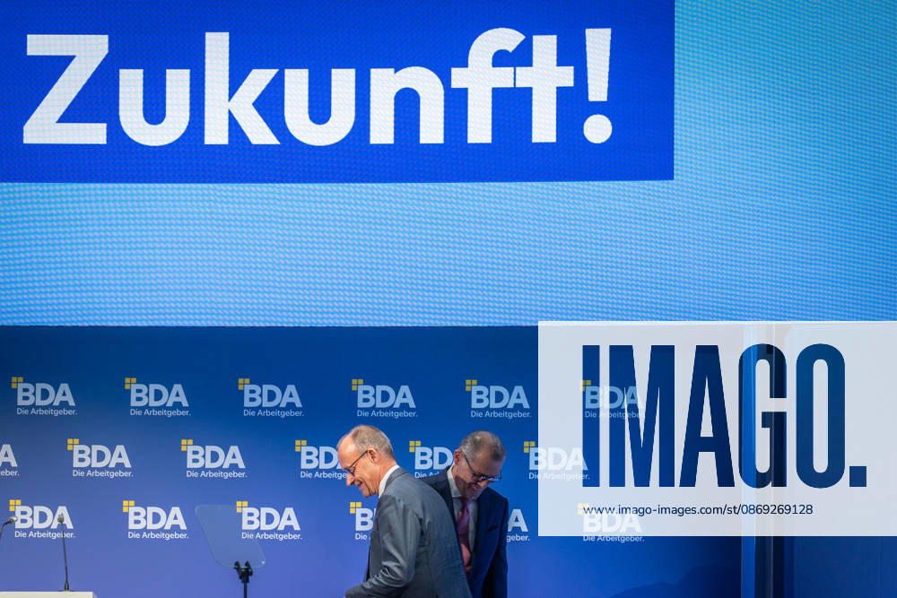 Chancellor Friedrich Merz is welcomed by Rainer Dulger, President of the Confederation of German Employers Associations (BDA), at the start of the 2026 German Employers Day, hosted by the Confederation of German Employers Associations (BDA), Berlin, Germany, at the Berlin Congress Center (bcc)
