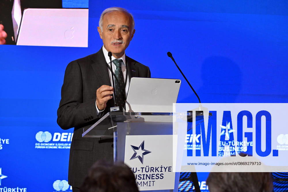 EU-Turkiye Business Summit kicks off in Brussels BRUSSELS, BELGIUM - OCTOBER 13: President of the Foreign Economic Relations Board of Turkiye (DEIK), Nail Olpak, delivers a speech during a session titled Redefining EU-Turkiye Cooperation in an Uncertain World at Egmont Palace in Brussels, Belgium, on October 13, 2026. The session is held as part of the EU-Turkiye Business Summit, organized in cooperation with DEIK and the European Business Summit (EBS). Dursun Aydemir Anadolu Brussels Belgium. Editorial use only. Please get in touch for any other usage.