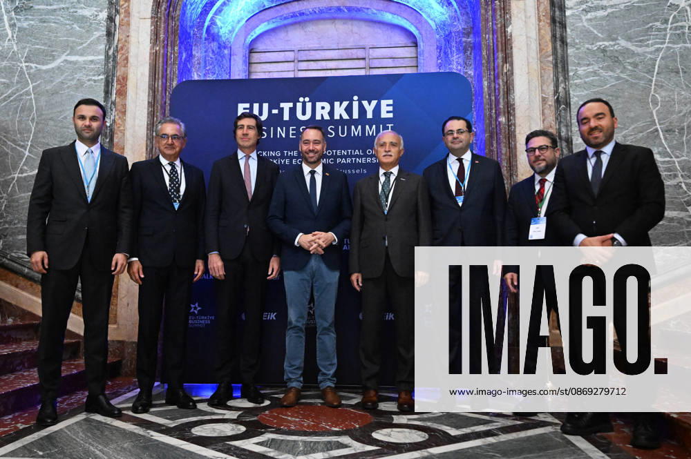 EU-Turkiye Business Summit kicks off in Brussels BRUSSELS, BELGIUM - OCTOBER 13: Foreign Economic Relations Board of Turkiye President Nail Olpak (4th R), Belgian Deputy Prime Minister and Foreign Minister Maxime Prevot (4th L), and Turkiye s Ambassador to Brussels Gorkem Baris Tantekin (3rd R) attend a session titled Redefining EU-Turkiye Cooperation in an Uncertain World during the EU-Turkiye Business Summit at Egmont Palace in Brussels, Belgium, on October 13, 2026. The summit is organized in cooperation with the Foreign Economic Relations Board of Turkiye (DEIK) and the European Business Summit (EBS). Dursun Aydemir Anadolu Brussels Belgium. Editorial use only. Please get in touch for any other usage.