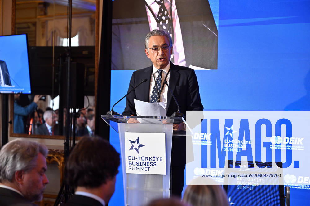 EU-Turkiye Business Summit kicks off in Brussels BRUSSELS, BELGIUM - OCTOBER 13: Mehmet Ali Yalcindag, Coordinator Chairman of the Turkiye-Europe Business Councils of the Foreign Economic Relations Board of Turkiye (DEIK), delivers a speech during a session titled Redefining EU-Turkiye Cooperation in an Uncertain World at Egmont Palace in Brussels, Belgium, on October 13, 2026. The session is held as part of the EU-Turkiye Business Summit, organized in cooperation with DEIK and the European Business Summit (EBS). Dursun Aydemir Anadolu Brussels Belgium. Editorial use only. Please get in touch for any other usage.