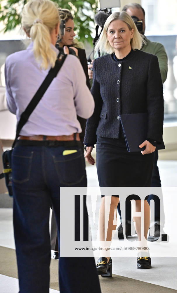 STOCKHOLM, SWEDEN 20261013 Social Democratic Party leader Magdalena Andersson (S) arrives at a press conference following her meeting with the Speaker of the Riksdag regarding her exploratory mandate STOCKHOLM, SWEDEN
