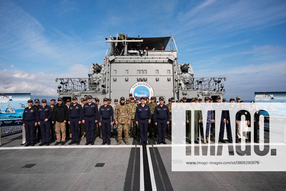 NUSRET-2026 Invitational Exercise continues in Turkiye s Izmir IZMIR, TURKIYE - OCTOBER 13: Turkish Naval Forces Commander Admiral Ercument Tatlioglu, Syrian Naval Forces Commander Brigadier General Mohammed al-Saud and other participants pose for photos during Distinguished Observer Day activities held off the coast of Foca, Izmir, Turkiye, on October 13, 2026, as part of the NUSRET-2026 Invitation Exercise. Hosted by Turkiye and conducted by the Turkish Naval Forces Mine Fleet Command, the exercise involves naval and air assets from NATO and Turkiye, as well as the Turkish Coast Guard, with observers from various countries. Mahmut Serdar Alakus Anadolu Izmir Turkey. Editorial use only. Please get in touch for any other usage.