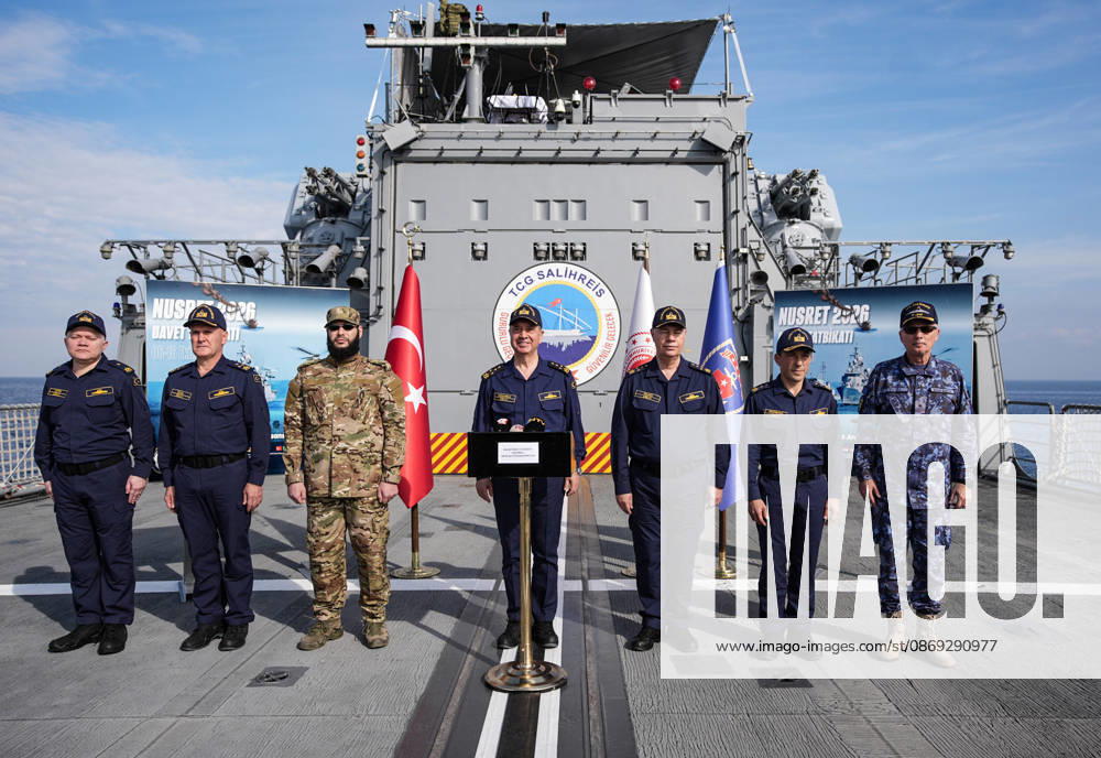 NUSRET-2026 Invitational Exercise continues in Turkiye s Izmir IZMIR, TURKIYE - OCTOBER 13: Turkish Naval Forces Commander Admiral Ercument Tatlioglu (C) delivers a speech about the NUSRET-2026 Invitation Exercise during Distinguished Observer Day activities held off the coast of Foca, Izmir, Turkiye, on October 13, 2026. Hosted by Turkiye and conducted by the Turkish Naval Forces Mine Fleet Command, the exercise involves naval and air assets from NATO and Turkiye, as well as the Turkish Coast Guard, with observers from various countries. Mahmut Serdar Alakus Anadolu Izmir Turkey. Editorial use only. Please get in touch for any other usage.