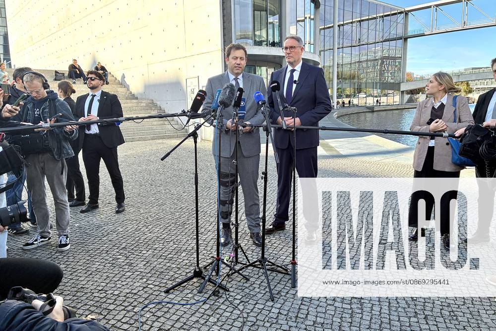 Germany, October 13, 2026, Government Quarter: Press Statement by Federal Minister of Finance Lars Klingbeil (SPD) and Federal Minister of Labor and Social Affairs-designate Alexander Schweitzer (SPD)