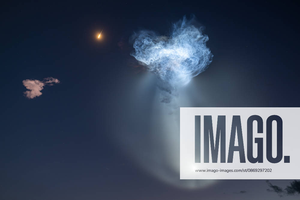 The exhaust plumes of a SpaceX Falcon 9 rocket carrying the company’s Dragon spacecraft are seen illuminated by sunlight against the predawn sky during the launch of NASA’s SpaceX CRS-35 mission on Tuesday, Oct. 13, 2026, as seen from Cocoa Beach, Florida. Also visible is the Falcon 9 rocket’s first stage performing its reentry burn to prepare for landing at Landing Zone 40 at Cape Canaveral Space Force Station. The mission lifted off at 6:33 a.m. EDT from Space Launch Complex 40 at Cape Canaveral Space Force Station, carrying scientific experiments, supplies, and equipment to the International Space Station on SpaceX’s 35th commercial resupply mission for NASA. The rocket’s exhaust plumes, illuminated by sunlight against the predawn sky,