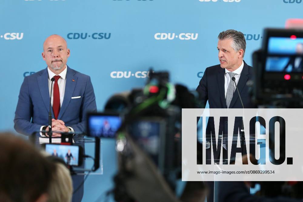 German Bundestag Union Caucus Meeting CSU State Group Leader Alexander Hoffmann and CDU Caucus Leader Thorsten Frei Issue a Press Statement