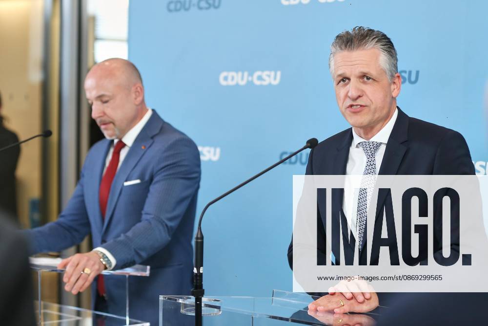German Bundestag Union Caucus Meeting CSU State Group Leader Alexander Hoffmann and CDU Caucus Leader Thorsten Frei Issue a Press Statement