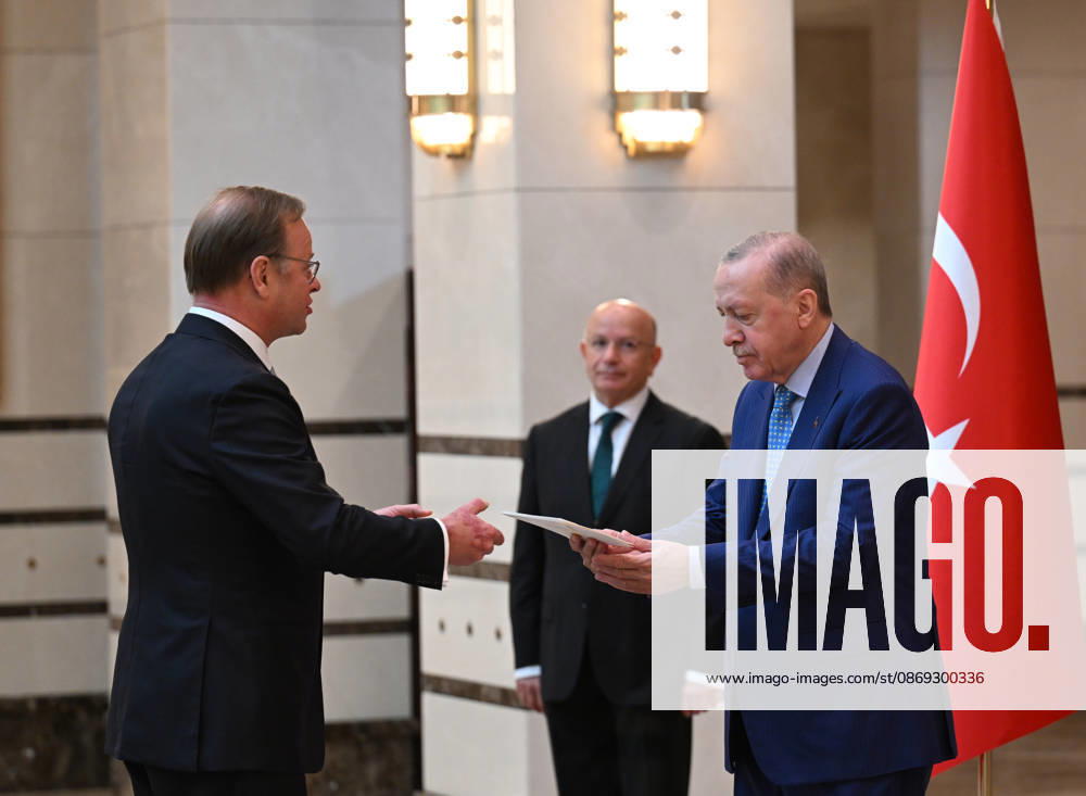 Turkish President Recep Tayyip Erdogan ANKARA, TURKIYE - OCTOBER 13: Dutch Ambassador to Turkiye, Alle Dorhout (L) presents his letters of credence to Turkish President Recep Tayyip Erdogan (R), as Erdogan receives the ambassadors of India, Mali, Netherlands, El Salvador and Nigeria at the Presidential Complex, in Ankara, Turkiye on October 13, 2026. Mehmet Ali Ozcan Anadolu Ankara Turkey. Editorial use only. Please get in touch for any other usage.