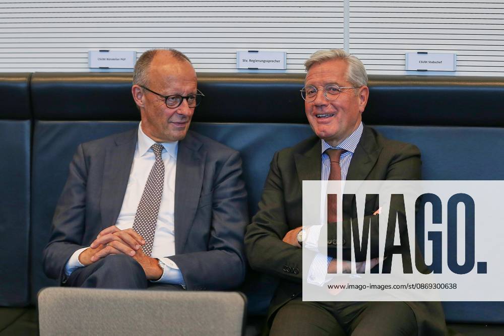 Berlin, Germany, October 13, 2026; Reichstag Building; CDU CSU caucus meeting; Federal Chancellor Friedrich Merz (CDU) and Norbert Röttgen (CDU)