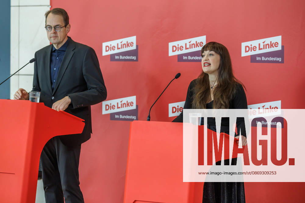 Statement by Die Linke: Heidi Reichinnek and Soeren Pellmann at a Die Linke press conference on October 13, 2026, in Berlin, Berlin, Germany, Reichstag