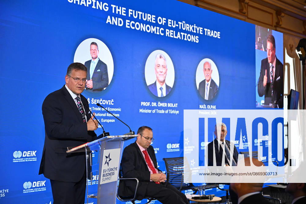 European Commission Member for Trade and Economic Security Maros Sefcovic BRUSSELS, BELGIUM - OCTOBER 13: European Commission Member for Trade and Economic Security Maros Sefcovic speaks at the EU-Turkiye Business Summit at the Egmont Palace in Brussels, Belgium on October 13, 2026. Dursun Aydemir Anadolu Brussels Belgium. Editorial use only. Please get in touch for any other usage.