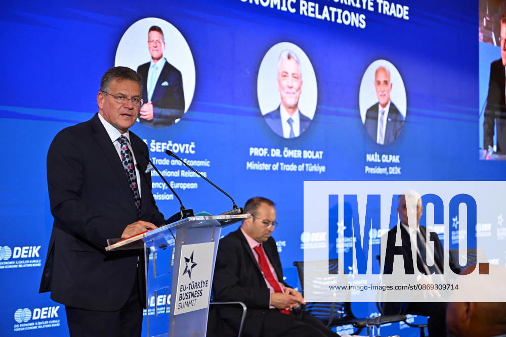 European Commission Member for Trade and Economic Security Maros Sefcovic BRUSSELS, BELGIUM - OCTOBER 13: European Commission Member for Trade and Economic Security Maros Sefcovic speaks at the EU-Turkiye Business Summit at the Egmont Palace in Brussels, Belgium on October 13, 2026. Dursun Aydemir Anadolu Brussels Belgium. Editorial use only. Please get in touch for any other usage.