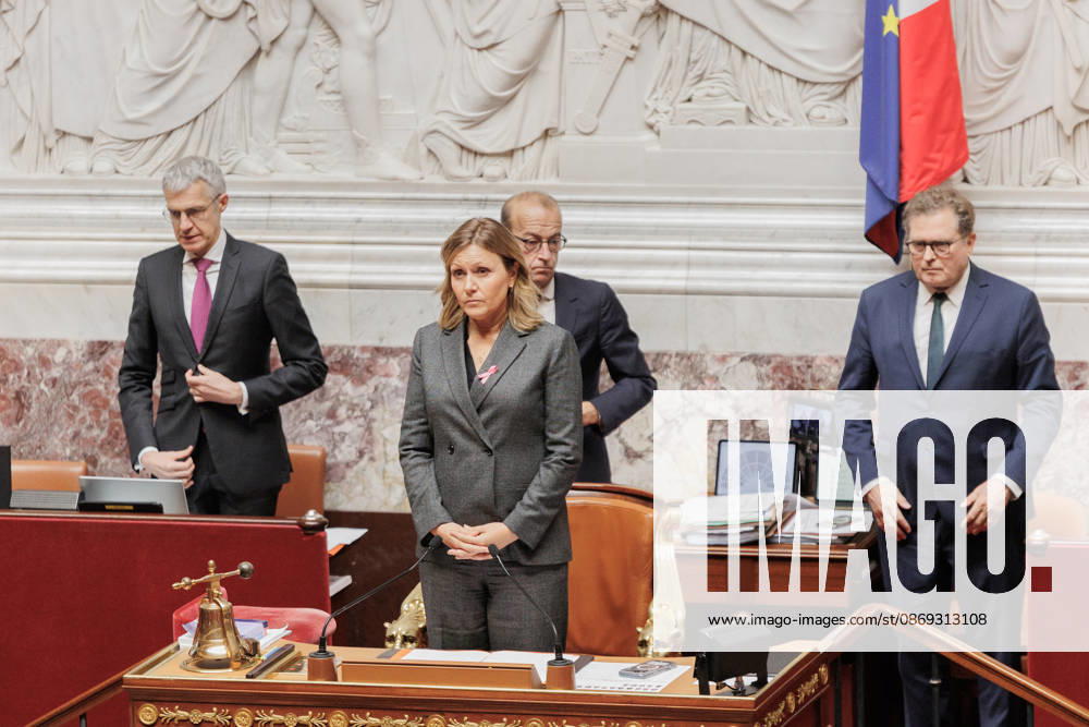 A minute of silence was observed in the National Assembly for Dominique Bernard. Dominique Bernard was a 57-year-old professor of French literature, assassinated on October 13, 2023. - ZUMAs287 20261013_zip_s287_022