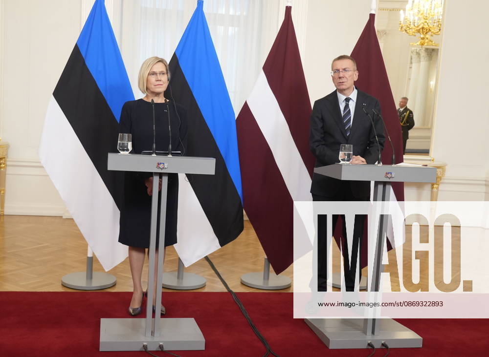 Latvian President EDGARS RINKEVICS and Estonian President ULLE MADISE attend press conference during her visit to Latvia Riga Latvia - ZUMAk193 20261013_zip_k193_001