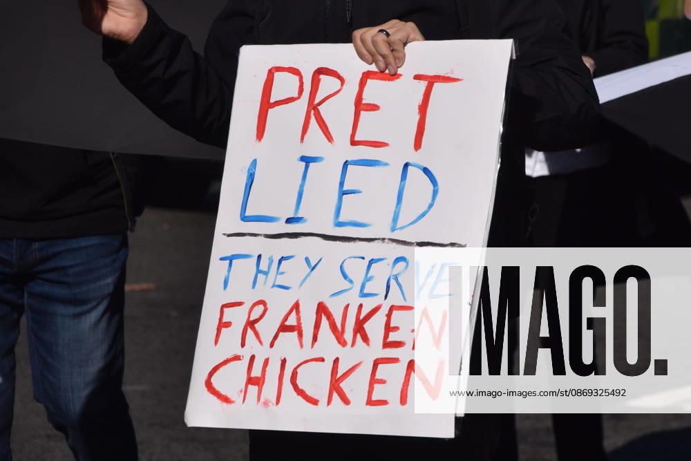 Protesters pass through Parliament Square during the march to Pret headquarters urging the fast food chain to drop Frankenchickens. Frankenchickens are chickens mostly raised on factory farms who are bred to grow much faster and who are said to suffer far more than regular chickens. London United Kingdom - ZUMAv130 20261013_zip_v130_038