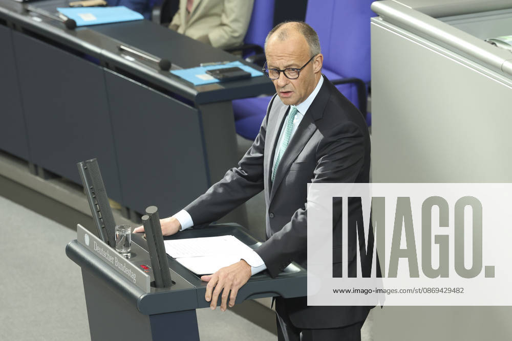 Friedrich Merz at the session of the German Bundestag on October 14, 2026, in Berlin; Chancellor Merz delivering the government statement to the German Bundestag