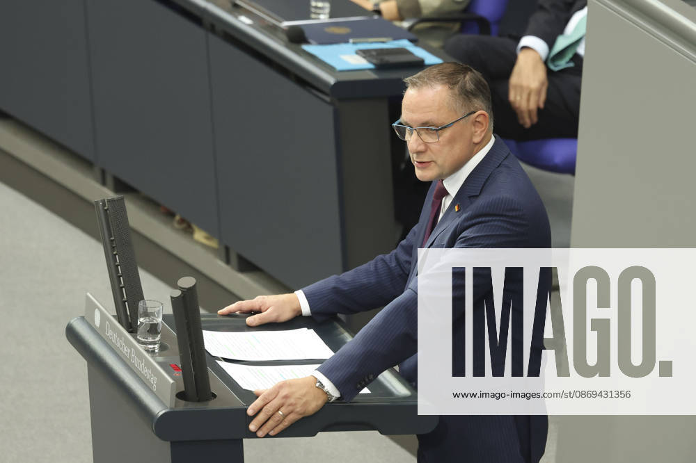 Tino Chrupalla at the session of the German Bundestag on October 14, 2026, in Berlin; Chancellor Merz delivering the government s policy statement to the German Bundestag