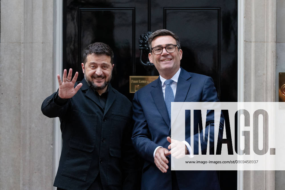 British Prime Minister Andy BURNHAM welcomes Ukrainian President Volodymyr ZELENSKYY outside 10 Downing Street in London, United Kingdom, ahead of their meeting to discuss support for Ukraine. London United Kingdom - ZUMAk172 20261014_zip_k172_066