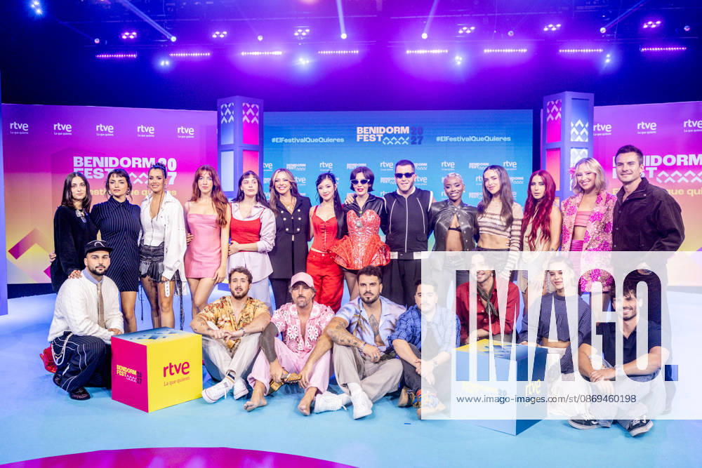 RTVE presents the artists selected to participate in Benidorm Fest 2027 Group photo taken during the presentation of the artists who will participate in Benidorm Fest 2027, on October 14, 2026, in Madrid, Spain. The sixth edition of Benidorm Fest will be held from January 23 to 30, 2027, returning to its traditional dates on the calendar after having been moved to February for the previous edition. OCTOBER 14, 2026 BENIDORM FEST ARTISTS MUSIC SINGERS Madrid Madrid, Spain