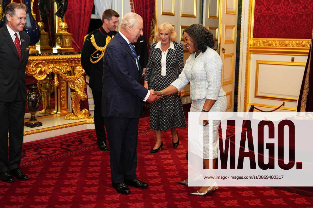 Commonwealth Diaspora reception King Charles III and Queen Camilla speaking to Shirley Botchwey, Commonwealth Secretary-General, during a reception at St. James s Palace in London, to celebrate the Commonwealth Diaspora, ahead of the Commonwealth Heads of Government Meeting in Antigua and Barbuda. Picture date: Wednesday October 14, 2026., Credit:Aaron Chown PA ROTA - B68 Avalon UK, London