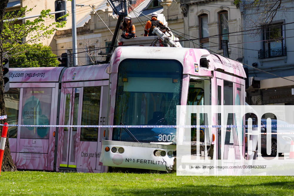 A tram is derailed after a collision with a car during the morning peak hour on Victoria Parade in Melbourne, Australia. No Passengers were hurt but services have been disrupted. Melbourne Australia - ZUMAl303 20261015_aaf_l303_004