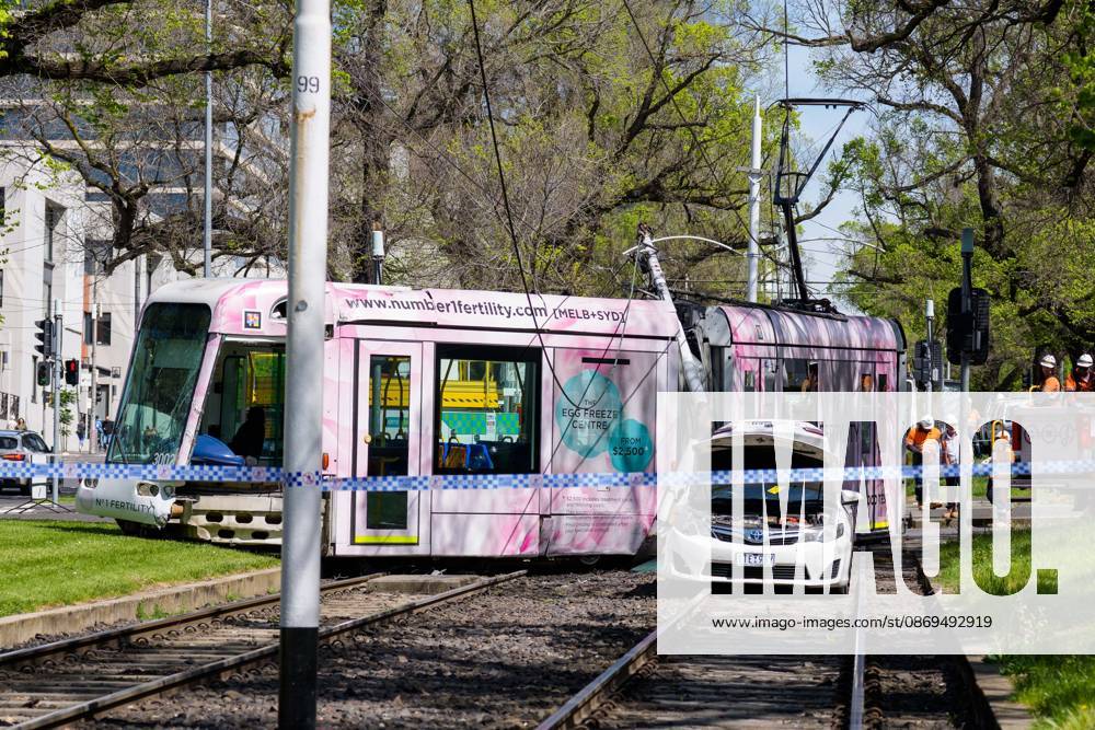 A tram is derailed after a collision with a car during the morning peak hour on Victoria Parade in Melbourne, Australia. No Passengers were hurt but services have been disrupted. Melbourne Australia - ZUMAl303 20261015_aaf_l303_006