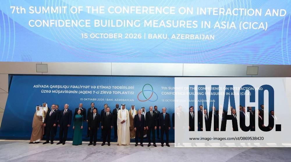 Turkish Foreign Minister Hakan Fidan BAKU, AZERBAIJAN - OCTOBER 15: (---- - MANDATORY CREDIT - ‘TURKISH MINISTRY OF FOREIGN AFFAIRS HANDOUT - NO MARKETING NO ADVERTISING CAMPAIGNS - DISTRIBUTED AS A SERVICE TO CLIENTS----) Turkish Foreign Minister Hakan Fidan attends a family photo session ahead of the 7th Summit of the Conference on Interaction and Confidence Building Measures in Asia (CICA) in Azerbaijan on October 15, 2026. Turkish Foreign Ministry Handout Anadolu Baku Azerbaijan. Editorial use only. Please get in touch for any other usage.