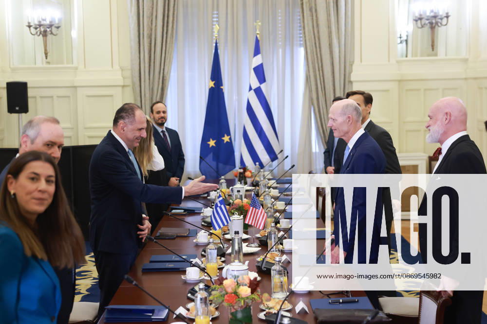 Greek FM Gerapetritis meets US congressional delegation in Athens ATHENS, GREECE - OCTOBER 15: US Senator Rick Scott and US Embassy Deputy Chief of Mission Josh Huck meets with Greek Foreign Minister Giorgos Gerapetritis at the Foreign Ministry in Athens, Greece, on October 15, 2026. Costas Baltas Anadolu Athens Greece. Editorial use only. Please get in touch for any other usage.