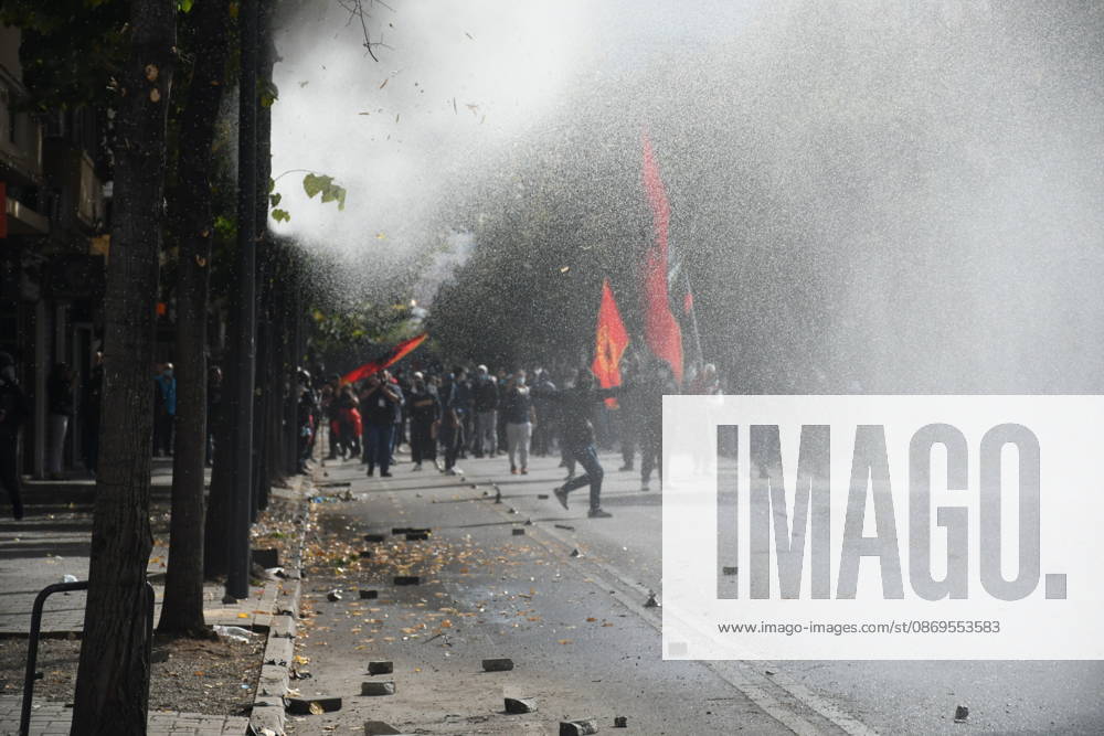 Student protests demanding improved educational conditions continue in Albania TIRANA, ALBANIA - OCTOBER 15: A police water cannon sprays water toward demonstrators during the third day of protests demanding improved educational conditions in Tirana, Albania, on October 15, 2026. University students are joined by high school students and local residents as tensions escalate, with police using tear gas to disperse demonstrators outside the Ministry of Education and the Parliament building, while protesters throw stones and other objects at police officers. Olsi Shehu Anadolu Tirana Albania. Editorial use only. Please get in touch for any other usage.