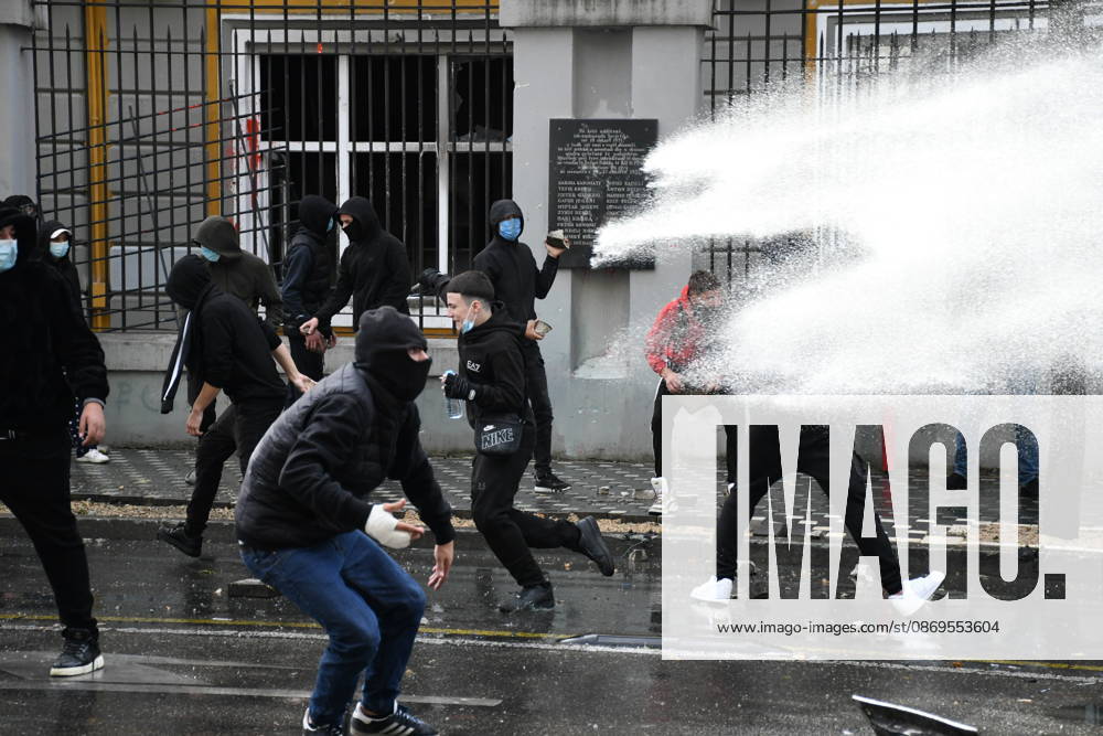 Student protests demanding improved educational conditions continue in Albania TIRANA, ALBANIA - OCTOBER 15: Protesters clash with police as a water cannon sprays water toward demonstrators during the third day of protests demanding improved educational conditions in Tirana, Albania, on October 15, 2026. University students are joined by high school students and local residents as tensions escalate, with police using tear gas to disperse demonstrators outside the Ministry of Education and the Parliament building, while protesters throw stones and other objects at police officers. Olsi Shehu Anadolu Tirana Albania. Editorial use only. Please get in touch for any other usage.