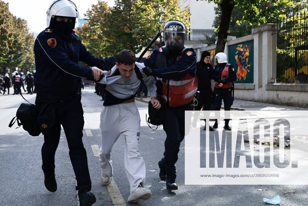 Tirana Student Protests Continue TIRANA, ALBANIA, OCTOBER 15, 2026: Students and other demonstrators take part in continuing anti-government protests in Tirana, demanding improved university conditions and the resignation of Prime Minister Edi Rama. Protesters clash with riot police as the unrest continues for a third consecutive day. TIRANA AL