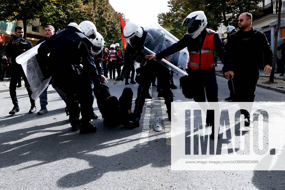Tirana, AL: TIRANA, ALBANIA, OCTOBER 15, 2026: Students and other demonstrators take part in continuing anti-government protests in Tirana, demanding improved university conditions and the resignation of Prime Minister Edi Rama. Protesters clash with riot police as the unrest continues for a third consecutive day. Tirana AL - ZUMAq101 20261015_zna_q101_068