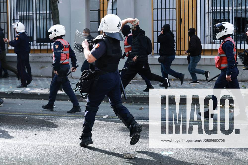Tirana, AL: TIRANA, ALBANIA, OCTOBER 15, 2026: Students and other demonstrators take part in continuing anti-government protests in Tirana, demanding improved university conditions and the resignation of Prime Minister Edi Rama. Protesters clash with riot police as the unrest continues for a third consecutive day. Tirana AL - ZUMAq101 20261015_zna_q101_065